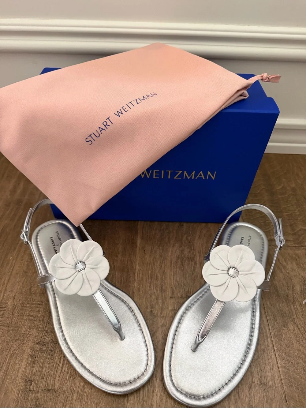 Stuart Weitzman and Sandy Liang  Floral Thong Sandals, 7.5, new in box, duster